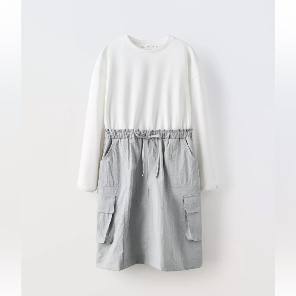 NWT Zara 6Y mixed cargo dress long sleeve and bow